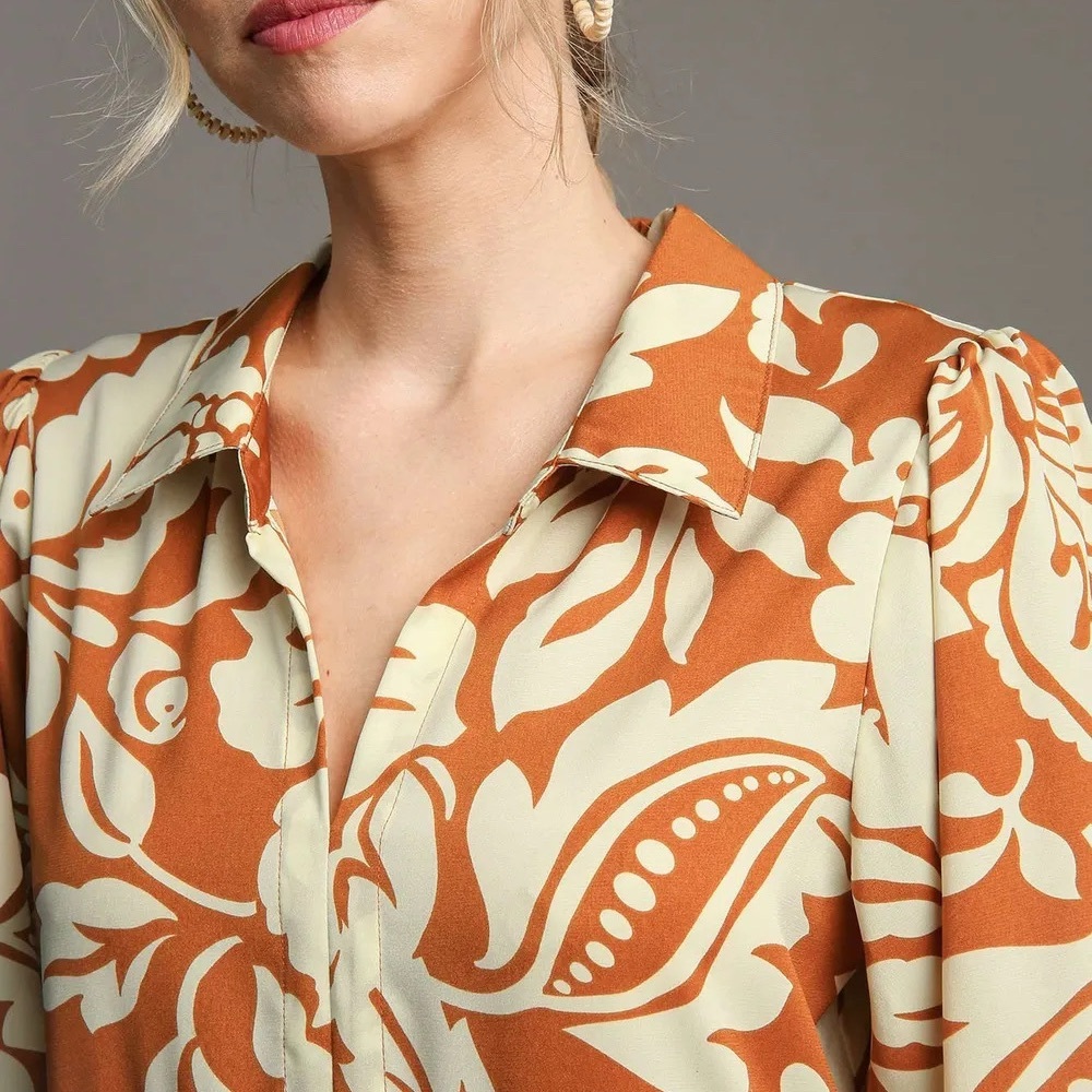 NWOT Umgee Rust and Cream Floral Midi Dress - Picture 4 of 9